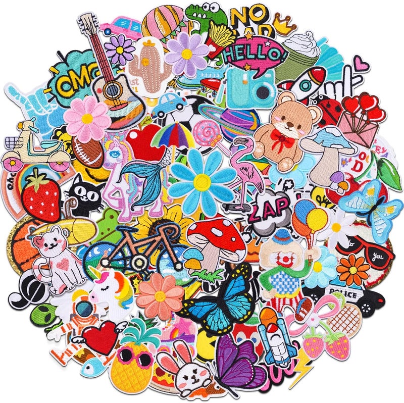 Solasocool Embroidered Iron on Patches Bulk 120pcs Applique Sew on Patch for Clothes Hats Backpacks Fabric Cute Embroidery Patches for Clothing Jeans Jackets DIY Accessories - Image 1